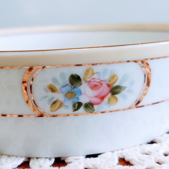 Vintage Hand Painted Nippon Trinket Butter Dish With Insert Floral W/Gold Trim - Picture 13 of 16